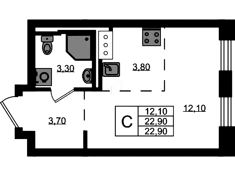 Квартира студия 22.9 м², 4/7 эт., ЖК «Курортный квартал»
